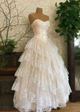 Classy Ball Gown Strapless Satin Lace Tiered Long Prom Dresses Formal Dress HZ1024
