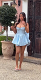 Pale Blue A Line Spaghetti Straps Satin Back With Bow Short Homecoming Dress 21th Birthday Outfits HZ1024