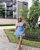 Chic A Line U Neck Satin Short Homecoming Dress 19th Birthday Outfits HZ1024