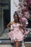 Sweet 20th Pink Ball Gown Off The Shoulder Satin Lace Short Homecoming Dress Birthday Outfits HZ1024
