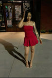 Red A Line Strapless Satin Short Homecoming Dress 19th Birthday Outfits HZ1024