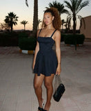 Classy A Line Spaghetti Straps Black Satin Short Homecoming Dress 21th Birthday Outfits HZ1024