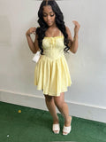 Simple Pastel Yellow A Line Spaghetti Straps Satin Short Homecoming Dress 18th Birthday Outfits HZ1024