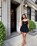 Classy A Line Spaghetti Straps Black Satin Short Homecoming Dress 20th Birthday Outfits HZ1024