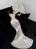 Pretty Mermaid Spaghetti Straps Satin Beads Long Prom Dresses Formal Dress HZ1024