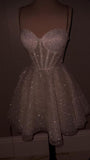 Sparkly A Line Spaghetti Straps Sequin Short Homecoming Dress 18th Birthday Outfits HZ1024