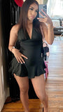 Black A Line Halter Satin Short Homecoming Dress 21th Birthday Outfits HZ1024