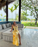Unique Mermaid Sapghetti Straps Satin Slit Long Prom Dresses Formal Dress HZ1024