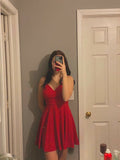 Red Shiny A Line Spaghetti Straps Satin Sequin Short Homecoming Dress 20th Birthday Outfits HZ1024
