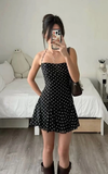 Chic A Line Halter Satin Polka Dots Short Homecoming Dress 18th Birthday Outfits HZ1024