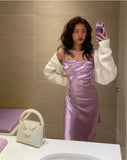 Lilac A Line Spaghetti Straps Satin Short Homecoming Dress 19th Birthday Outfits HZ1024