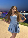 Elegant A Line Halter Satin Short Homecoming Dress 18th Birthday Outfits HZ1024