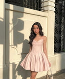 Pretty A Line Spaghetti Straps Satin Short Homecoming Dress 18th Birthday Outfits HZ1024