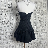 Unique A Line Strapless Black Satin Short Homecoming Dress 17th Birthday Outfits HZ1024