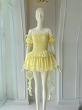 Elegant A Line Yellow Birthday Dress Chiffon Short Sleeves Homecoming Dresses HZ1024