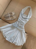 Cute A Line Halter Satin Laec Flower Short Homecoming Dress 19th Birthday Outfits HZ1024