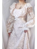 Vintage A line U Neckline Long Sleeves Lace White Wedding Dresses HZ1024