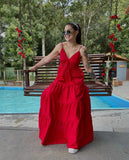 Red A Line Spaghetti Straps Satin Long Prom Dresses Formal Dress HZ1024