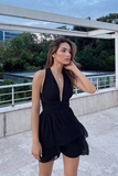 Simple A Line Halter Black Satin Short Homecoming Dress 18th Birthday Outfits HZ1024