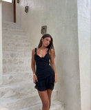 Special Mermaid Spaghetti Straps Black Chiffon Ruffles Short Homecoming Dress 19th Birthday Outfits HZ1024