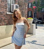 Unique A Line Strapless Satin Short Homecoming Dress 19th Birthday Outfits HZ1024