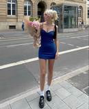 Sheath Mermaid Spaghetti Straps Stripe Satin Short Homecoming Dress 19th Birthday Outfits HZ1024