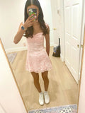 Lovely A Line Spaghetti Straps Lace Short Homecoming Dress 17th Birthday Outfits HZ1024
