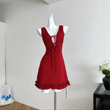 Pretty Red V Neck A Line Satin Short Homecoming Dress 19th Birthday Outfits HZ1024