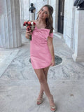 Sweet A Line Off The Shoulder Satin With Bow Mini Short Homecoming Dress 18th Birthday Outfits HZ1024