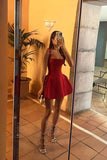 Chic A Line Square Burgundy Satin Mini Short Homecoming Dress 19th Birthday Outfits HZ1024