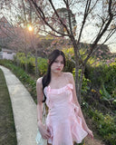 Sweet Pink A Line Spaghetti Straps Lace Chiffon Ruffles Mini Short Homecoming Dress 19th Birthday Outfits HZ1024