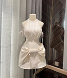 Classy A Line Halter Satin With Bow Mini Short Homecoming Dress 19th Birthday Outfits HZ1024