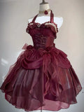 Retro Ball Gown Halter Burgundy Chiffon With Bow Mini Short Homecoming Dress 19th Birthday Outfits HZ1024