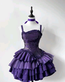 Dark Purple Ball Gown Spaghetti Straps Satin Tiered Mini Short Homecoming Dress 18th Birthday Outfits HZ1024