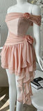 Unique A Line Off The Shoulder Satin Chiffon Ruffles Short Homecoming Dress 18th Birthday Outfits HZ1024