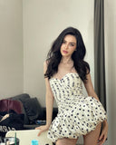 Unique A Line Sweetheart Satin Polka Dots Short Homecoming Dress 19th Birthday Outfits HZ1024