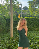 Classy A Line Strapless Dark Green Satin Short Homecoming Dress 20th Birthday Outfits HZ1024