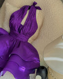 Dark Purple A Line Halter Satin Short Homecoming Dress 18th Birthday Outfits HZ1024