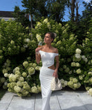 Sexy Chic Mermaid Off The Shoulder Satin With Hollow Waist Long Prom Dresses Formal Dress HZ1024