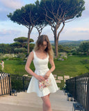 Classy A Line U Neck Satin Short Homecoming Dress 19th Birthday Outfits HZ1024