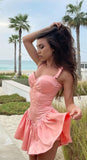 Elegant A Line Bow Straps Satin Short Homecoming Dress 17th Birthday Outfits HZ1024