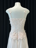 Pretty A Line Spaghetti Straps Satin Lace Long Prom Dresses Formal Dress HZ1024