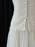 Classy A Line Spaghetti Straps Chiffon Lace Long Prom Dresses Formal Dress HZ1024