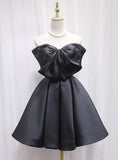 Pretty A Line Strapless Black Satin Short Homecoming Dress 18th Birthday Outfits HZ1024