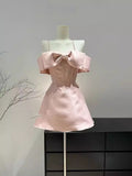 Cute Pink A Line Off The SHoulder Satin Short Homecoming Dress 18th Birthday Outfits HZ1024