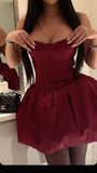 Classy A Line Strapless Burgundy Satin Short Homecoming Dress 20th Birthday Outfits HZ1024