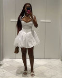 Elegant A Line Halter White Satin Short Homecoming Dress 18th Birthday Outfits HZ1024