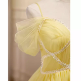 Elegant A Line Yellow Birthday Outfits Tulle Short Sleeves Homecoming Dresses HZ1024