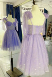 Cute A line Lilac Tulle Short Homecoming Dress HZ1024