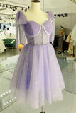 Cute A line Lilac Tulle Short Homecoming Dress HZ1024